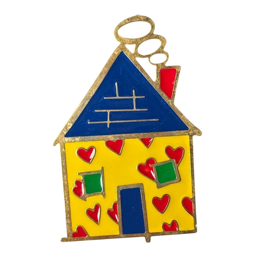 Vintage Child Care Aware House Brooch Colorful Enamel Teacher Pin